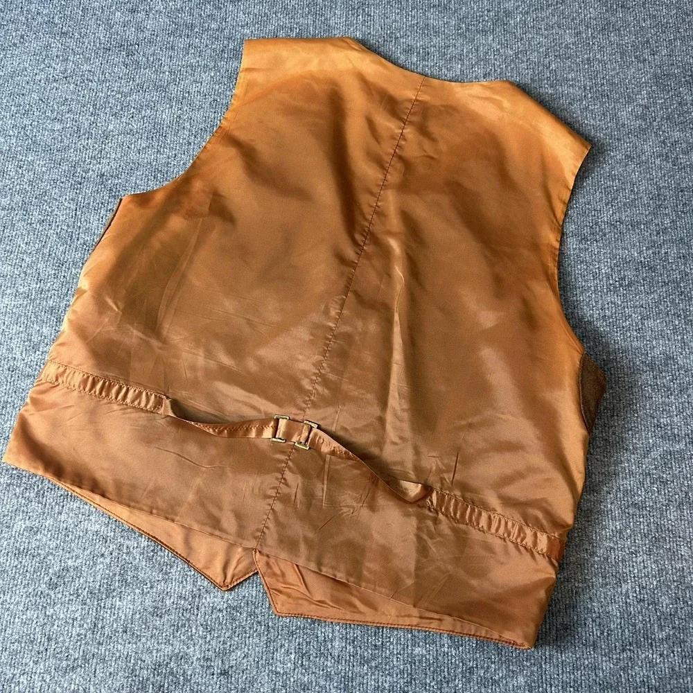Banana Republic Suit Vest Mens Medium Brown Leather Suede Belted Lined